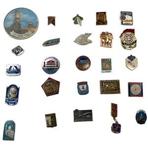 Vintage Russian Badge Pin Jewelry Lot Soviet Union Russia USSR 25 Piece